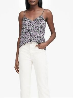 Banana Republic Sleeveless Perfect Cami Tank Top Ditsy Floral Lilac Purple Sz S